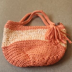 Small Woven Tote Bag Two Tonef Orange & Cream Bag.